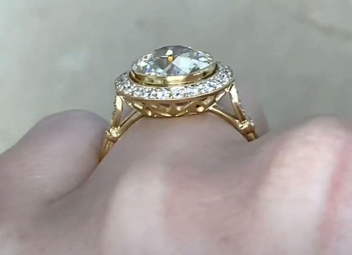 3.26ct Old European Cut Diamond Engagement Ring, Diamond Halo, 18k Yellow Gold  For Sale 1