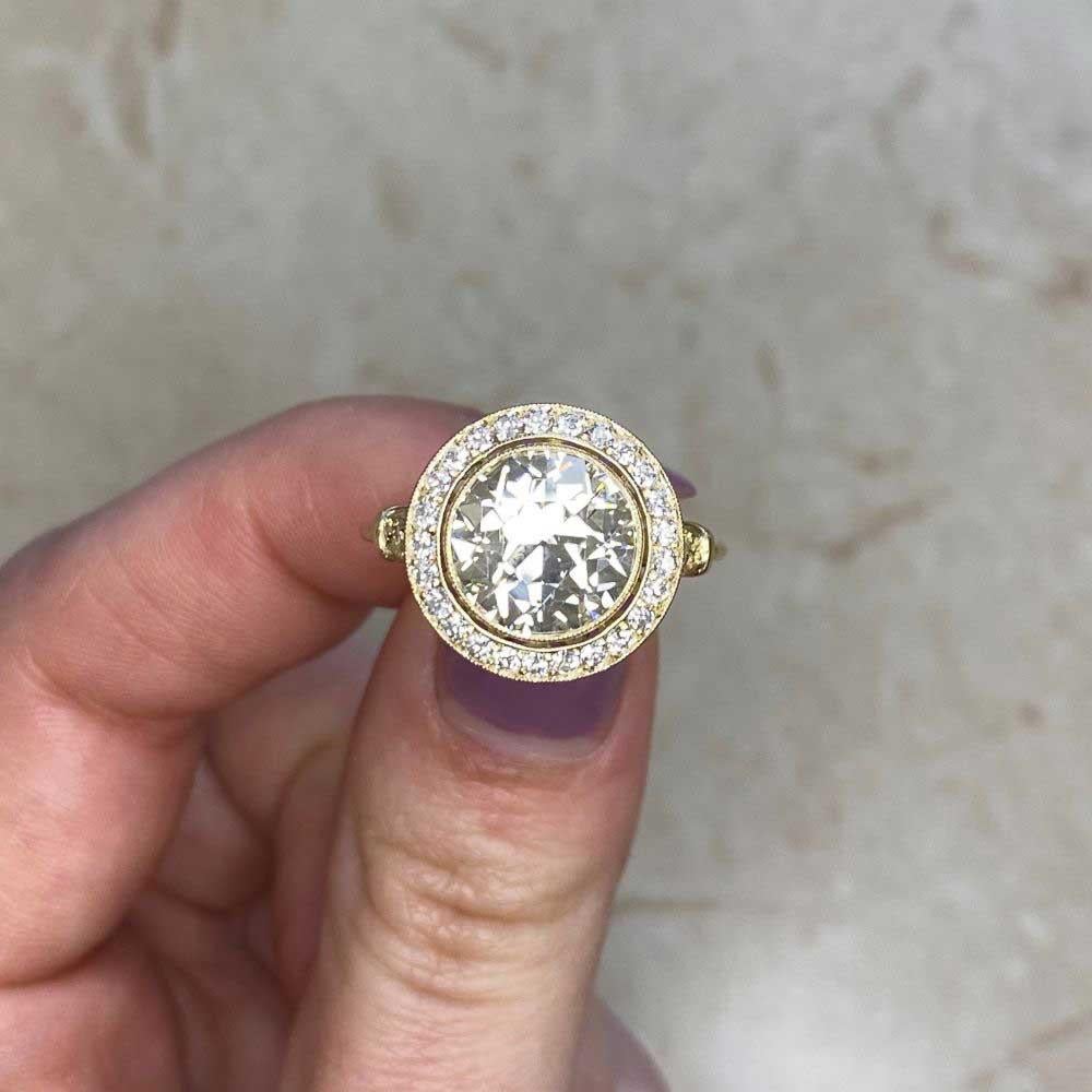 3.26ct Old European Cut Diamond Engagement Ring, Diamond Halo, 18k Yellow Gold  For Sale 3