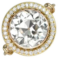 3.26ct Old European Cut Diamond Engagement Ring, Diamond Halo, 18k Yellow Gold 