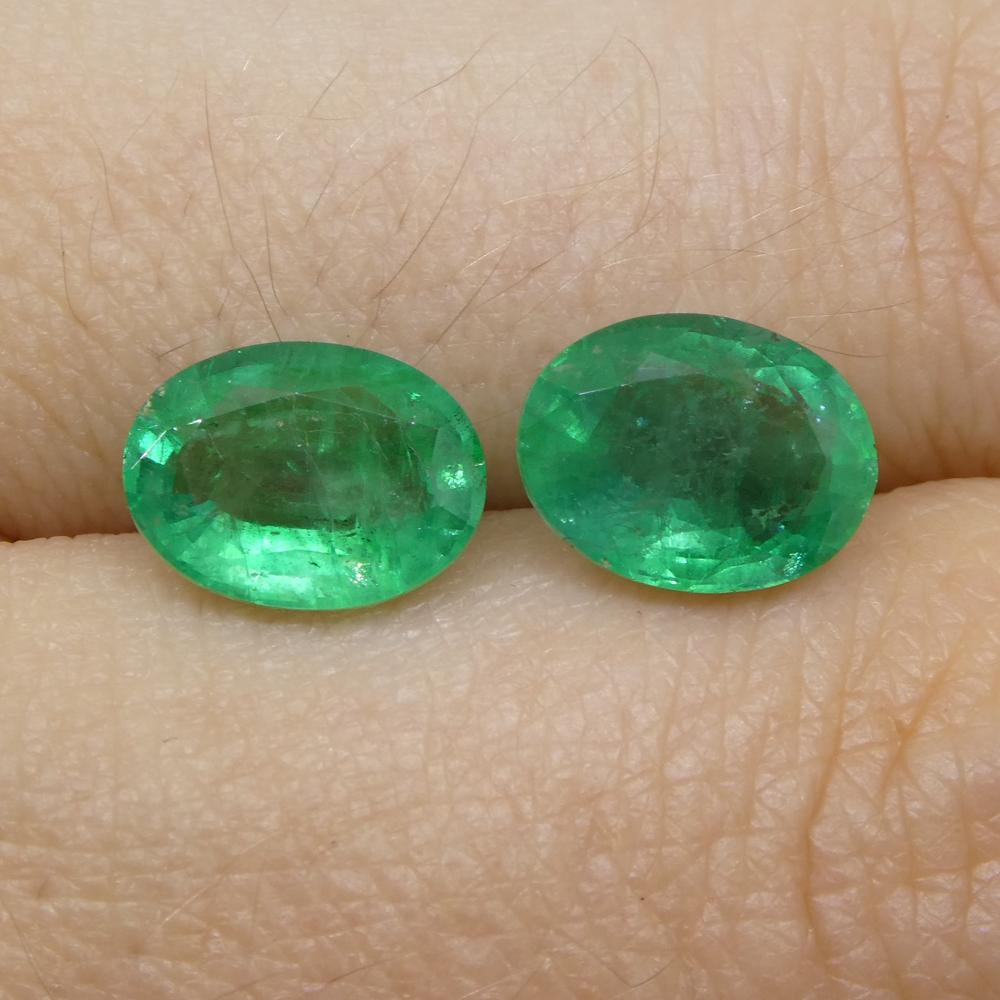 3.26ct Pair Oval Green Emerald from Zambia For Sale 9