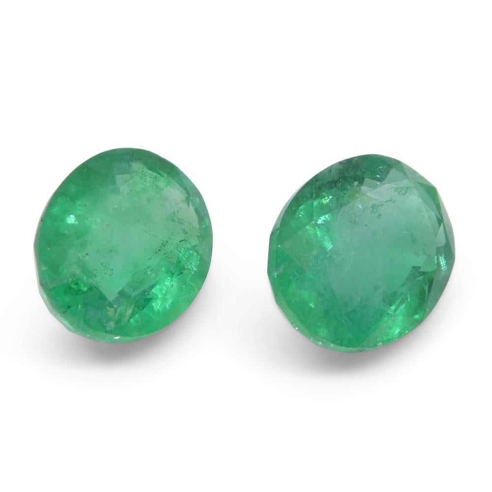Women's or Men's 3.26ct Pair Oval Green Emerald from Zambia For Sale