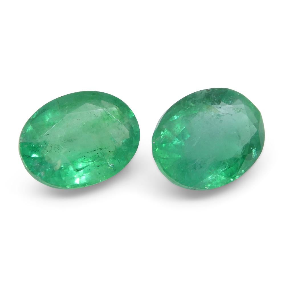 3.26ct Pair Oval Green Emerald from Zambia For Sale 1