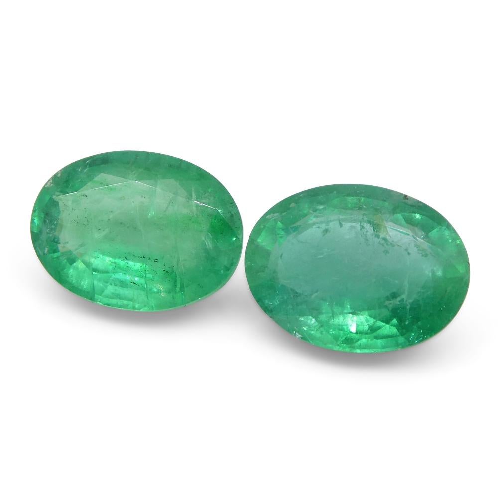 3.26ct Pair Oval Green Emerald from Zambia For Sale 2