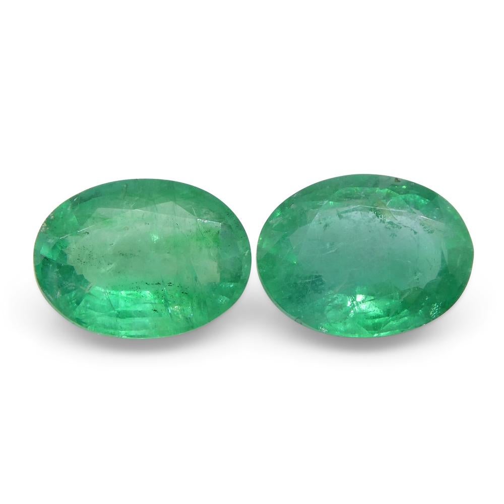 3.26ct Pair Oval Green Emerald from Zambia For Sale 4