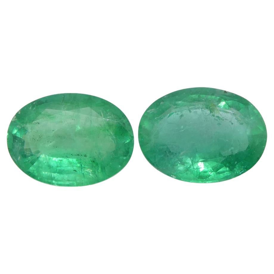 3.26ct Pair Oval Green Emerald from Zambia For Sale
