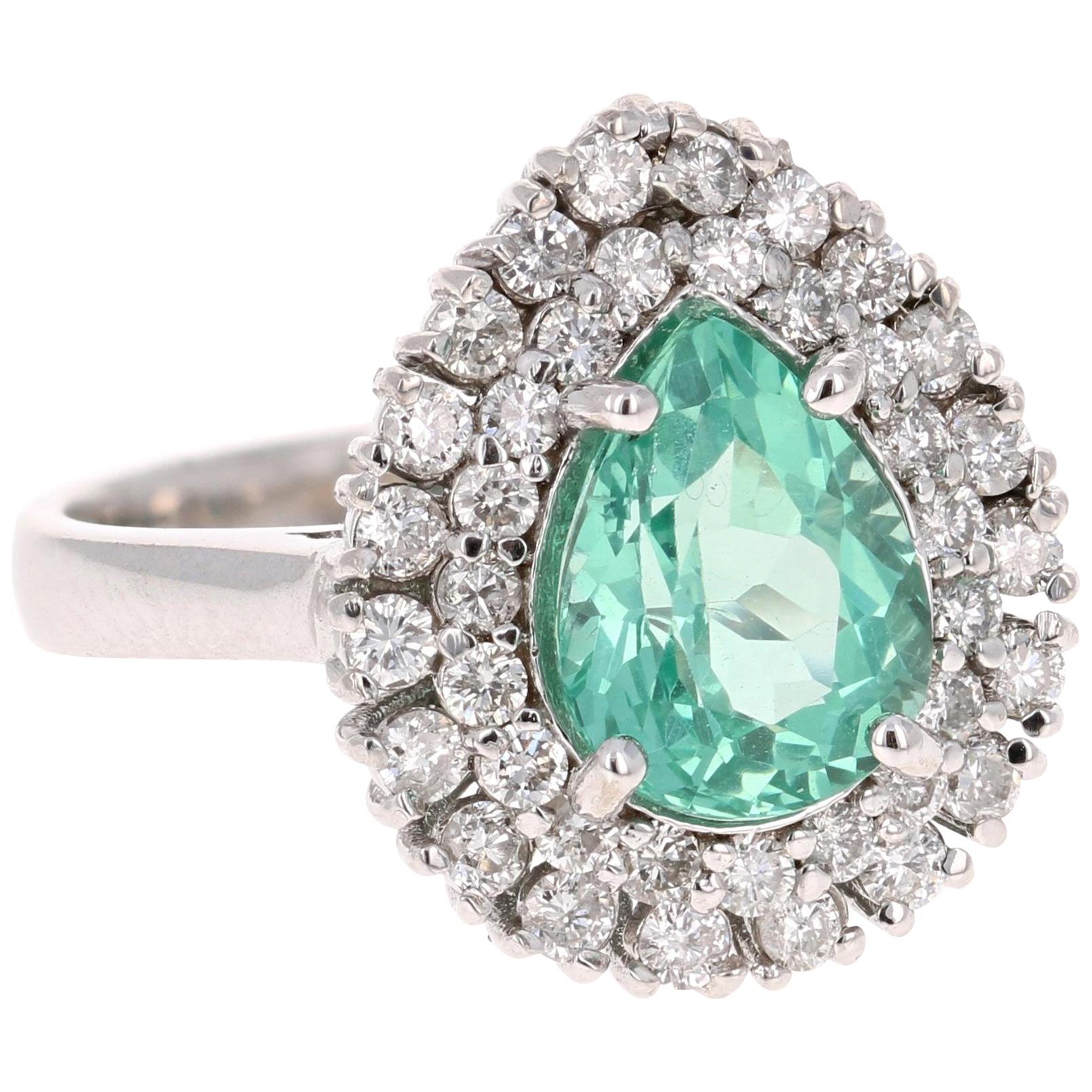 Anello da cocktail in oro bianco 14K con diamante apatite da 3,27 carati in vendita