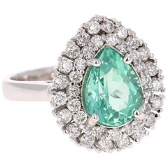 3.27 Carat Apatite Diamond 14K White Gold Cocktail Ring
