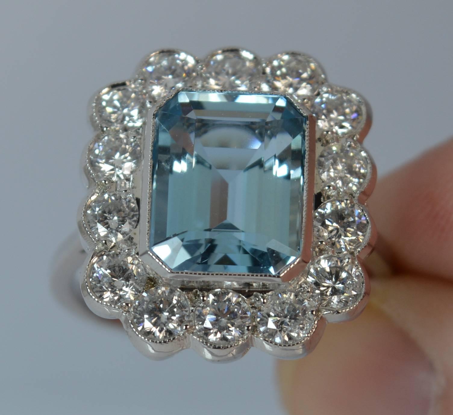 Art Deco 3.27 Carat Aquamarine and 1.30 Carat Diamond 18 Carat White Gold Cluster Ring