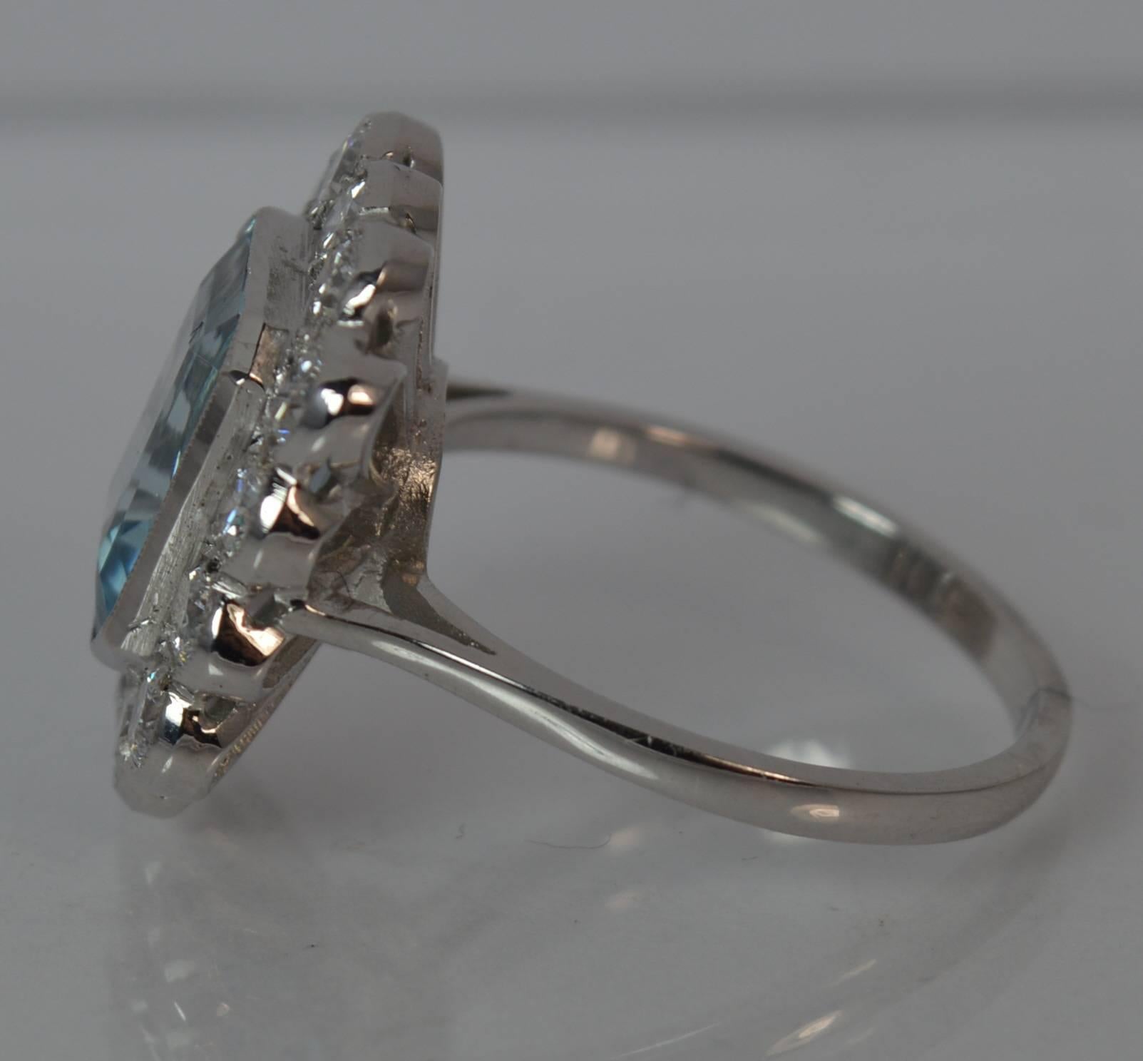 3.27 Carat Aquamarine and 1.30 Carat Diamond 18 Carat White Gold Cluster Ring In Excellent Condition In St Helens, GB