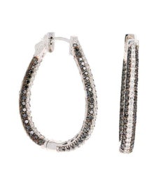 3.27 Carat Black and White Diamond 14 Karat White Gold Hoop Earrings