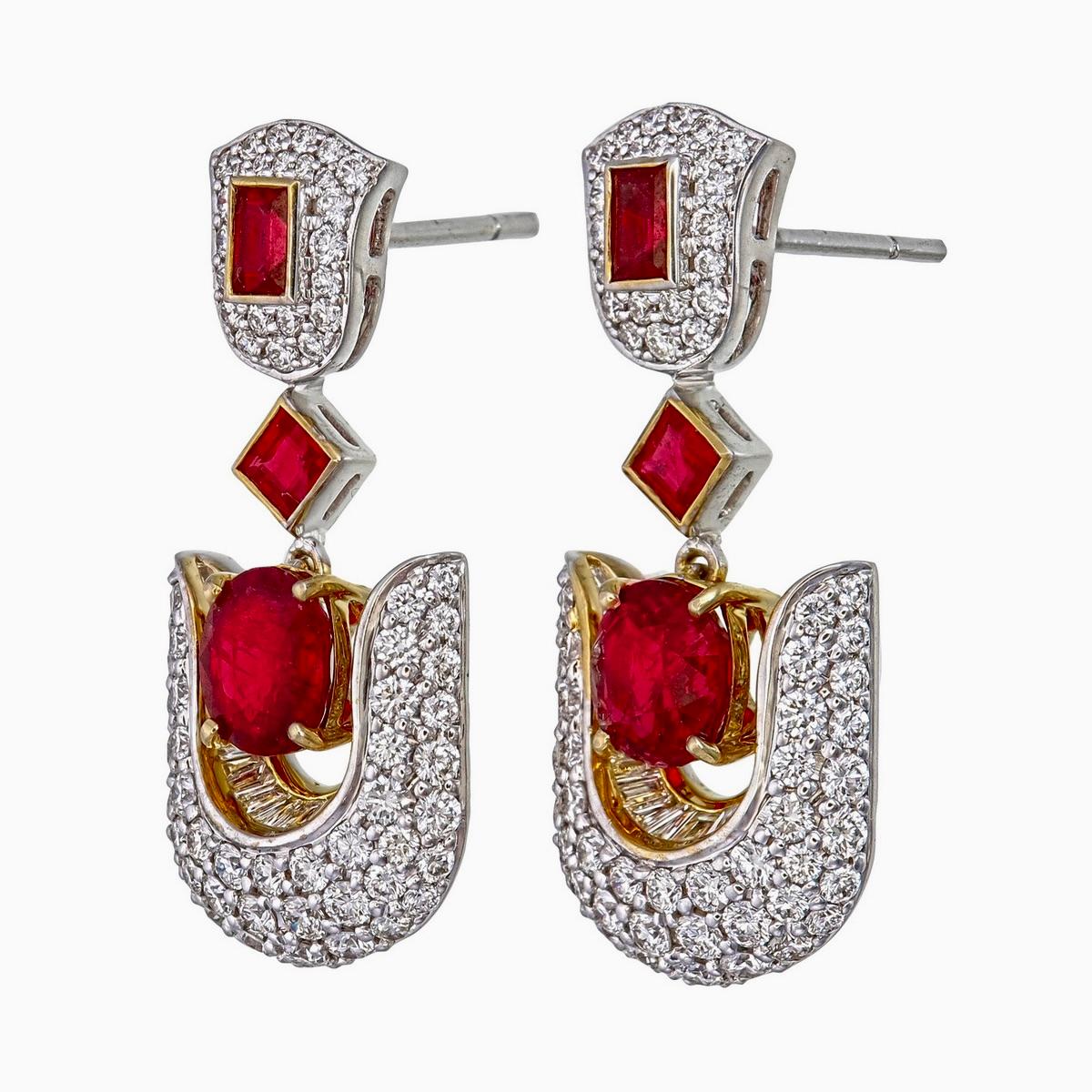 3,27 Karat Burma-Rubin No Heat und Diamant-Ohrringe aus 18 Karat Weißgold (Moderne) im Angebot
