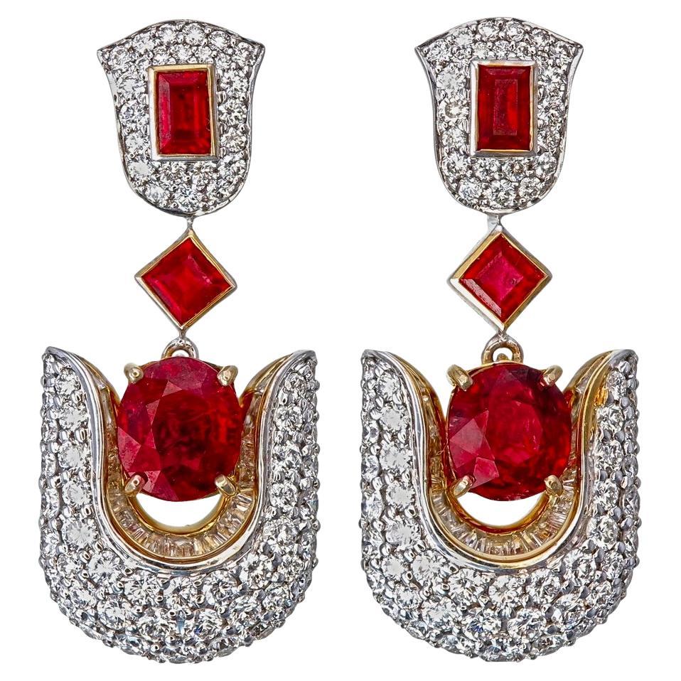 3.27 Carat Burma Ruby No Heat and Diamond Earrings in 18 Karat White Gold