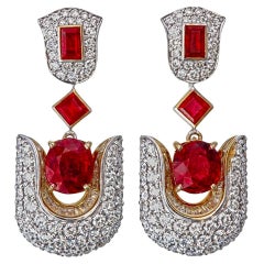 3.27 Carat Burma Ruby No Heat and Diamond Earrings in 18 Karat White Gold