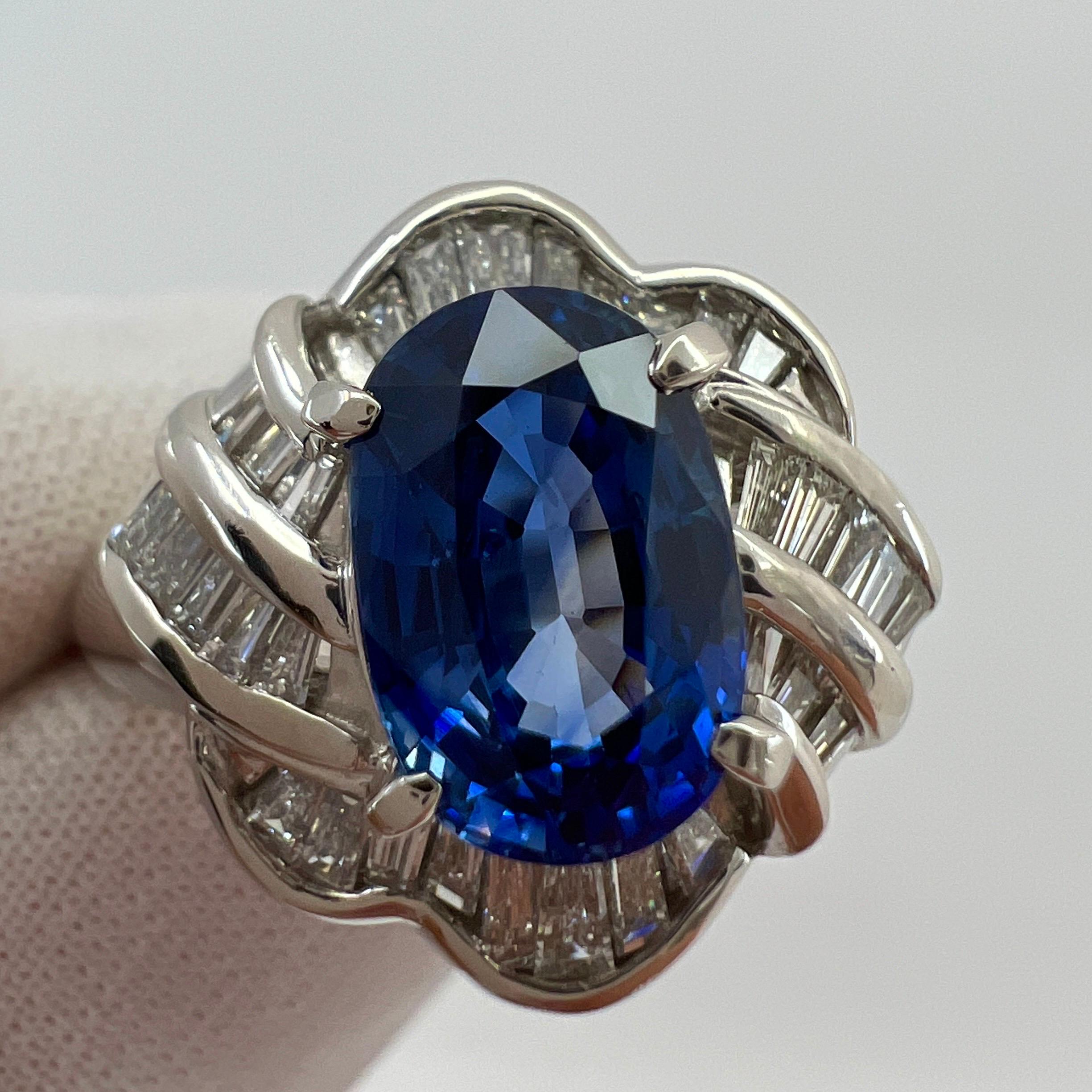 3.27 Carat Ceylon Blue Sapphire & Diamond Platinum Fancy Cocktail Cluster Ring For Sale 4