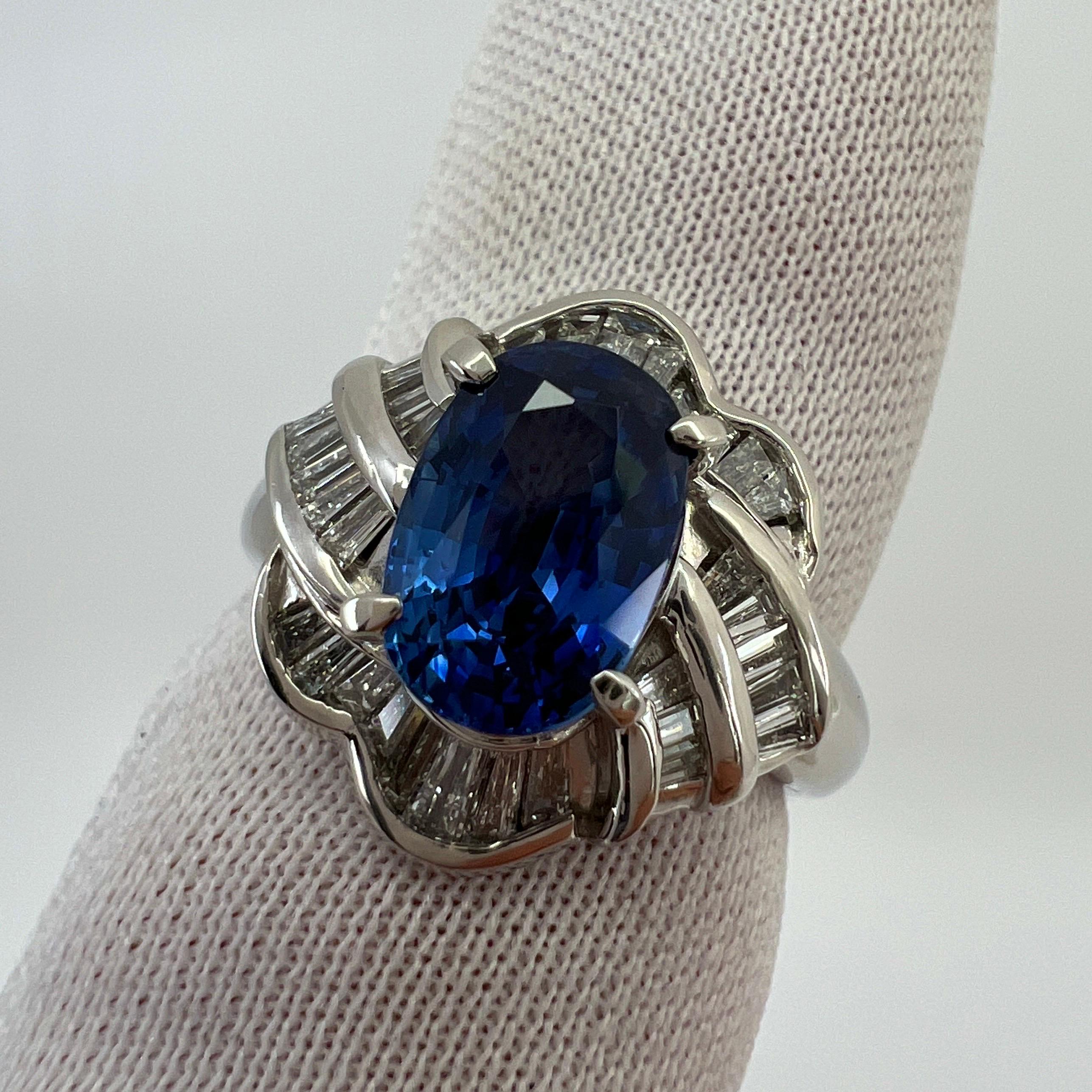 3.27 Carat Ceylon Blue Sapphire & Diamond Platinum Fancy Cocktail Cluster Ring For Sale 5