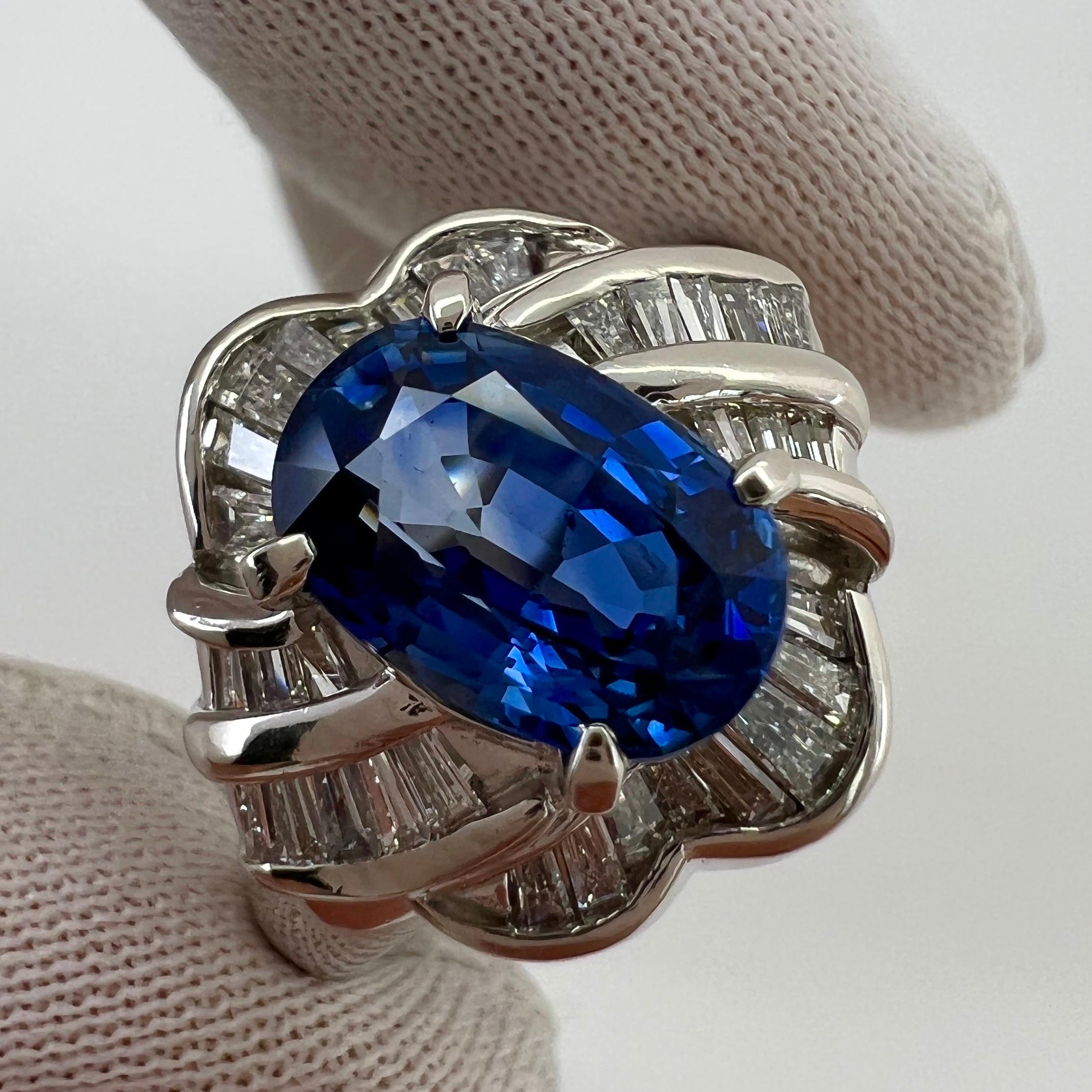3.27 Carat Ceylon Blue Sapphire & Diamond Platinum Fancy Cocktail Cluster Ring For Sale 6