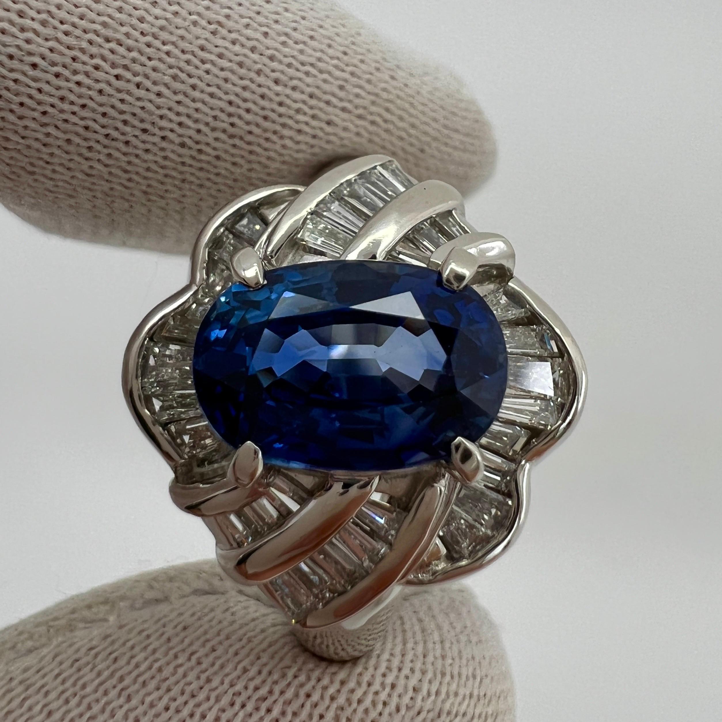 3.27 Carat Ceylon Blue Sapphire & Diamond Platinum Fancy Cocktail Cluster Ring For Sale 7
