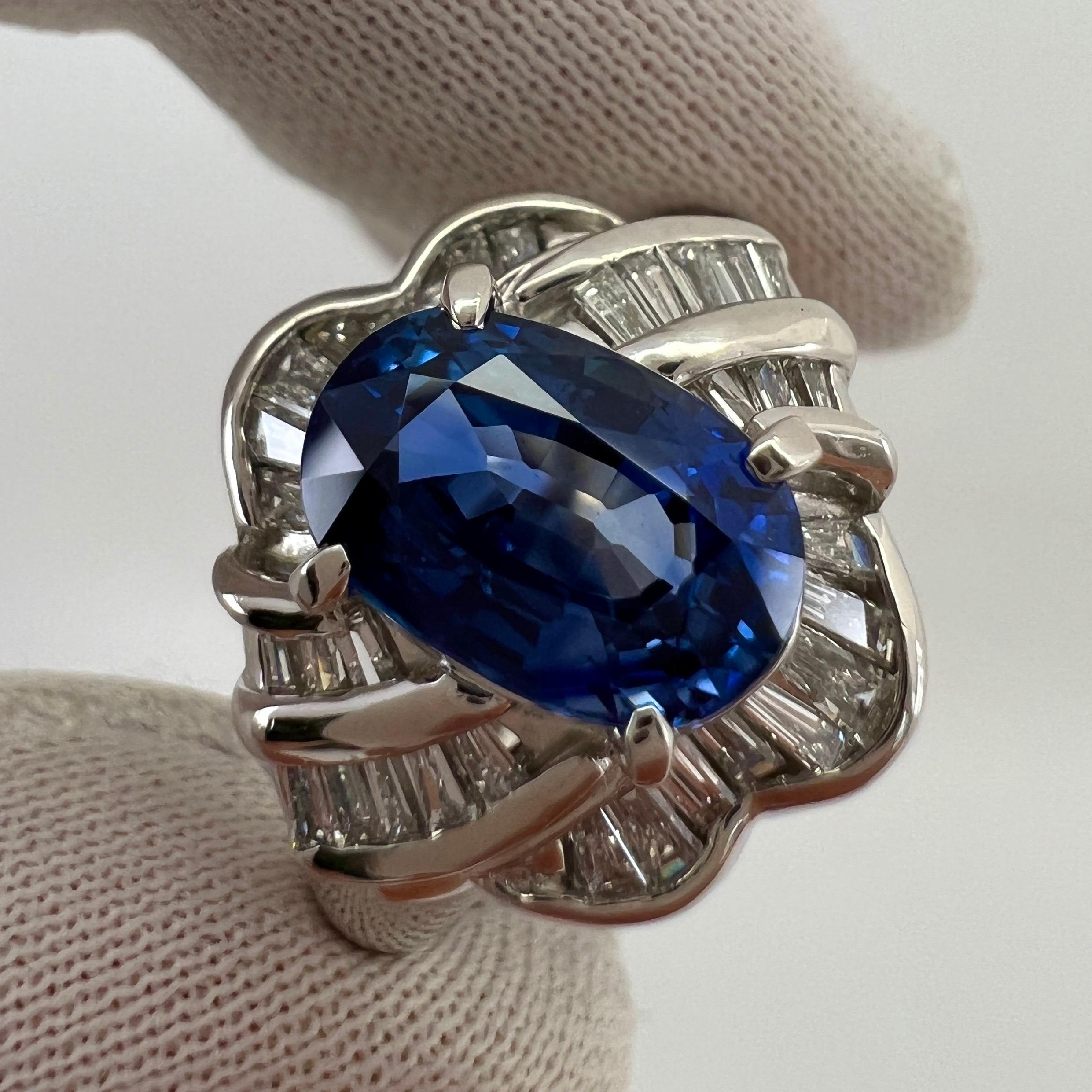 3.27 Carat Ceylon Blue Sapphire & Diamond Platinum Fancy Cocktail Cluster Ring For Sale 8