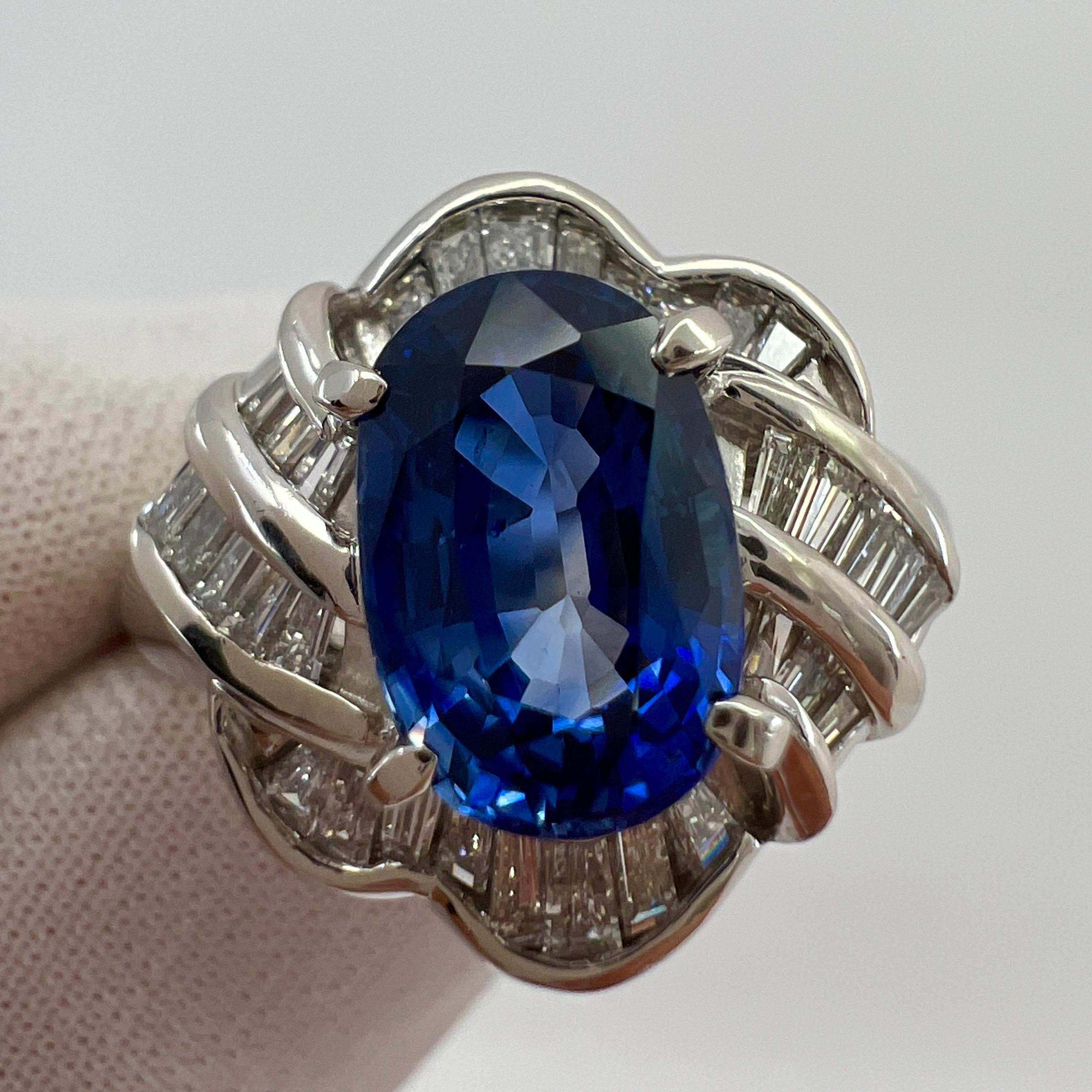 3.27 Carat Ceylon Blue Sapphire & Diamond Platinum Fancy Cocktail Cluster Ring For Sale 9