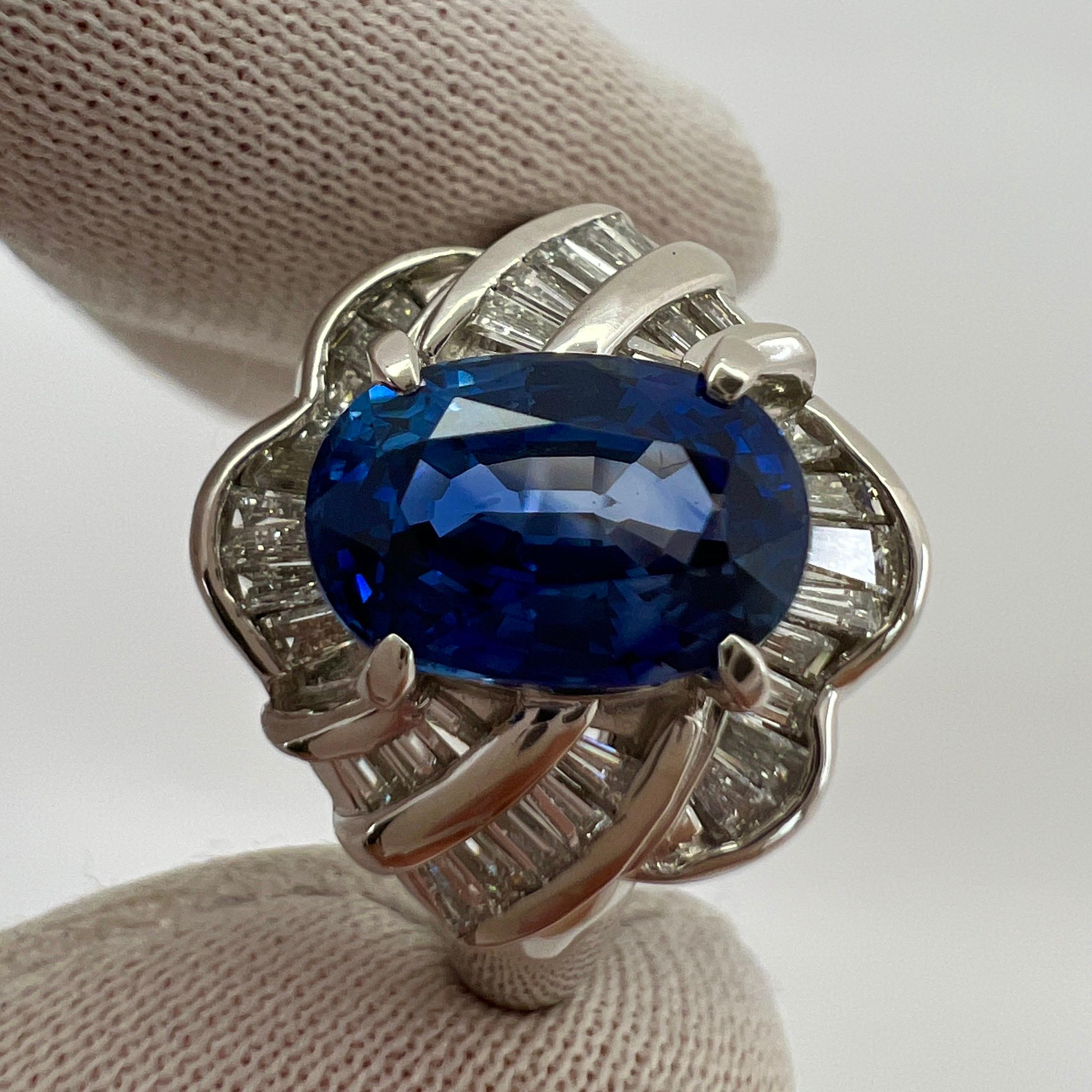 Oval Cut 3.27 Carat Ceylon Blue Sapphire & Diamond Platinum Fancy Cocktail Cluster Ring For Sale