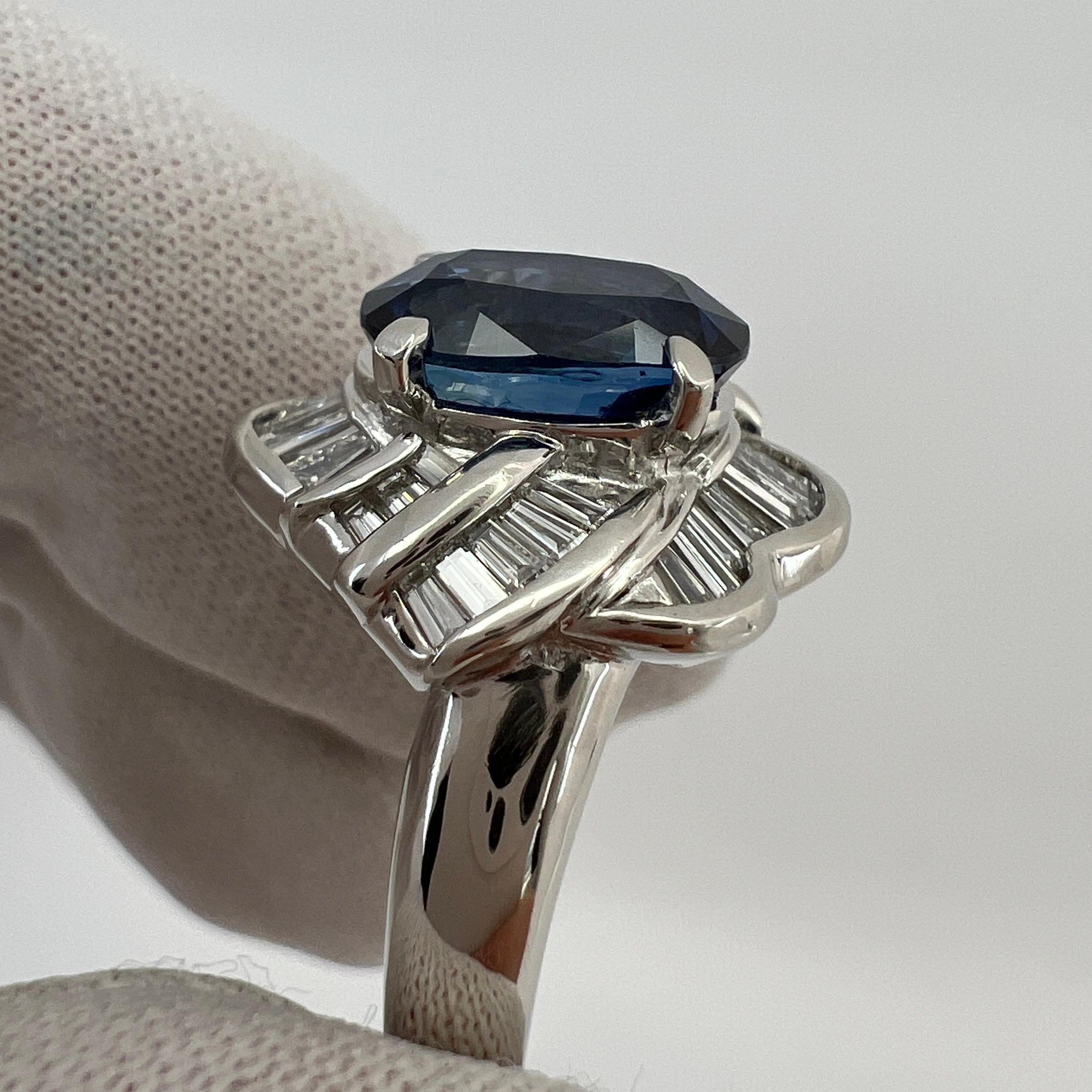 3.27 Carat Ceylon Blue Sapphire & Diamond Platinum Fancy Cocktail Cluster Ring For Sale 1