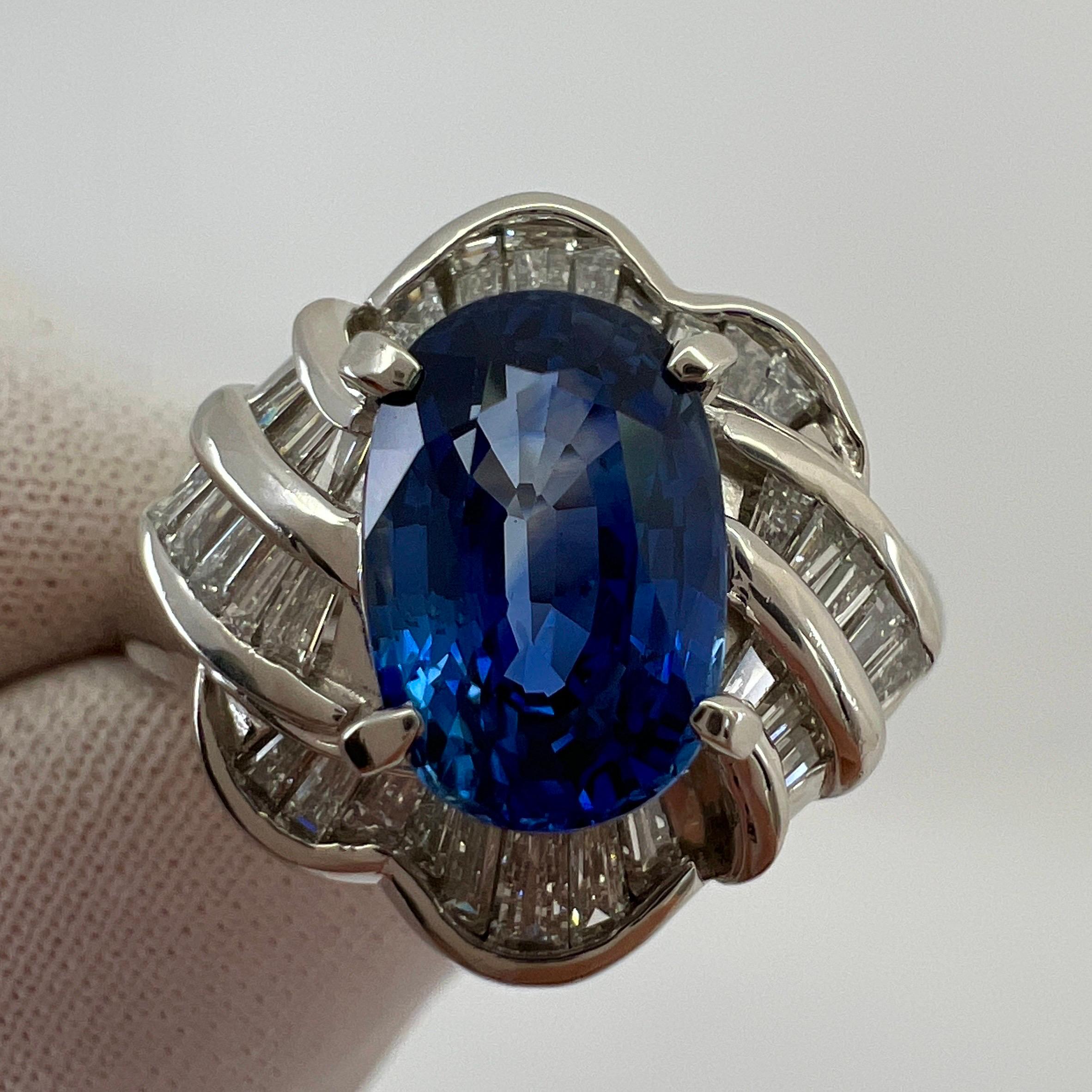 3.27 Carat Ceylon Blue Sapphire & Diamond Platinum Fancy Cocktail Cluster Ring For Sale 2