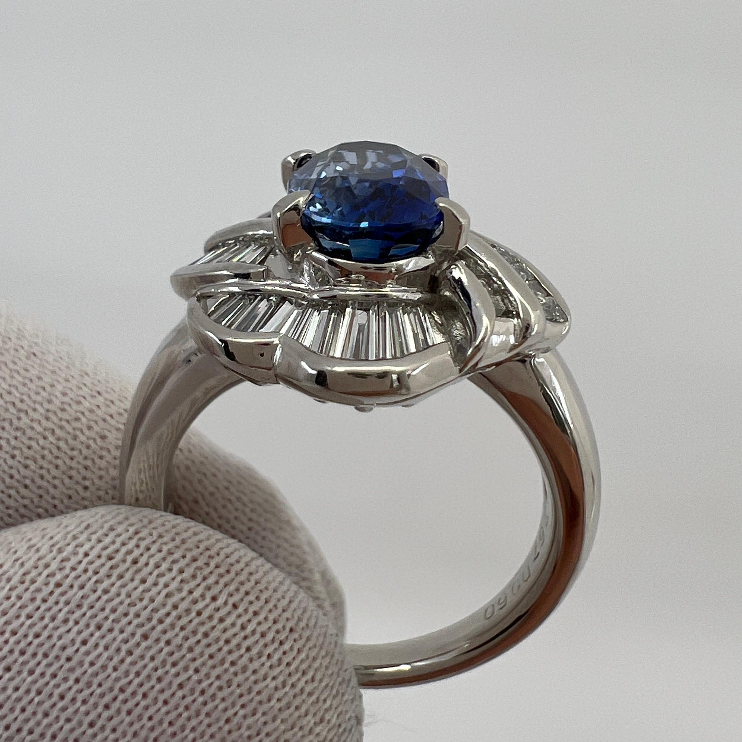 3.27 Carat Ceylon Blue Sapphire & Diamond Platinum Fancy Cocktail Cluster Ring For Sale 3