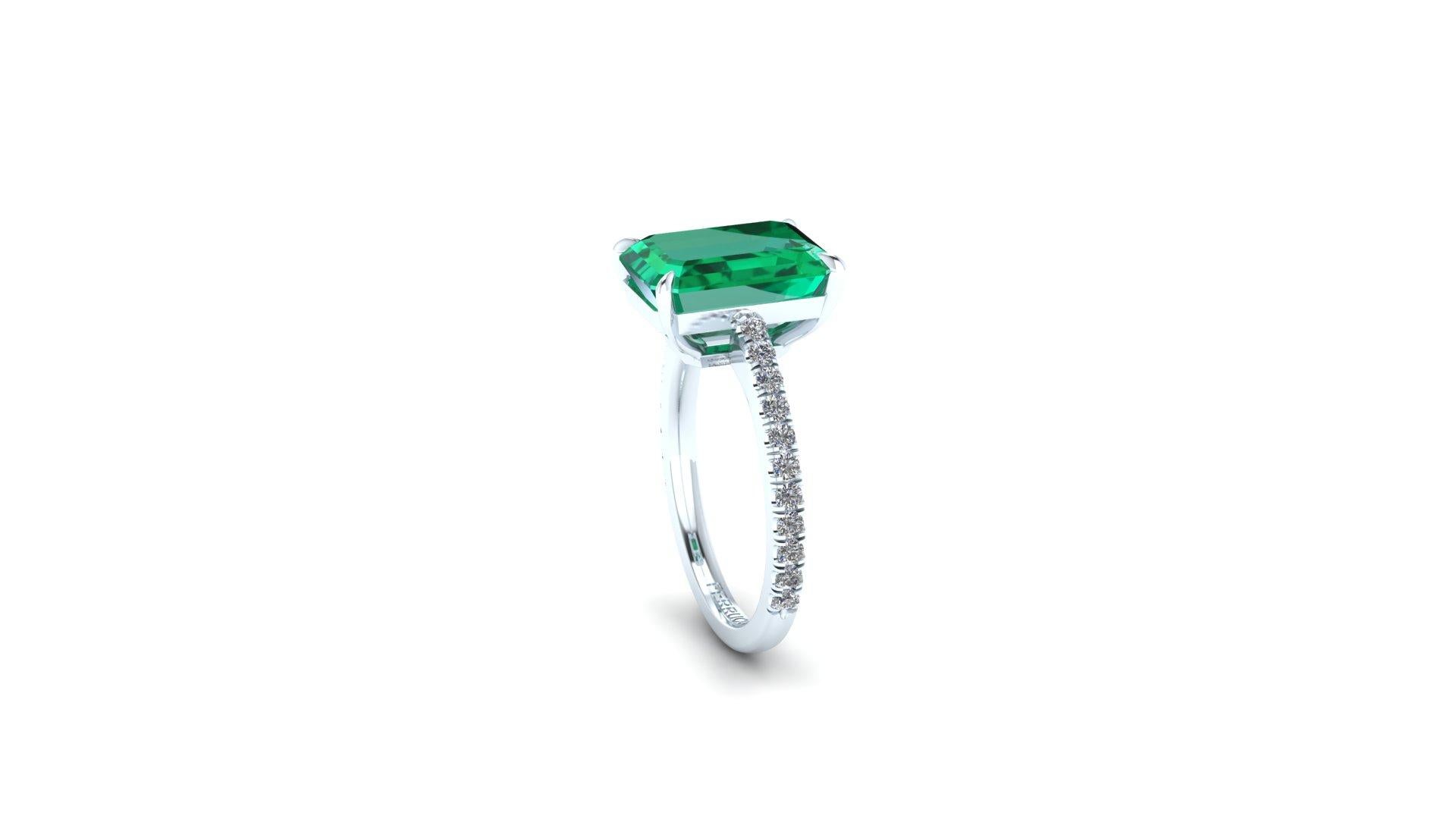  3.27 Carat Colombian Emerald Cut Emerald and Diamond Platinum Ring In New Condition For Sale In New York, NY