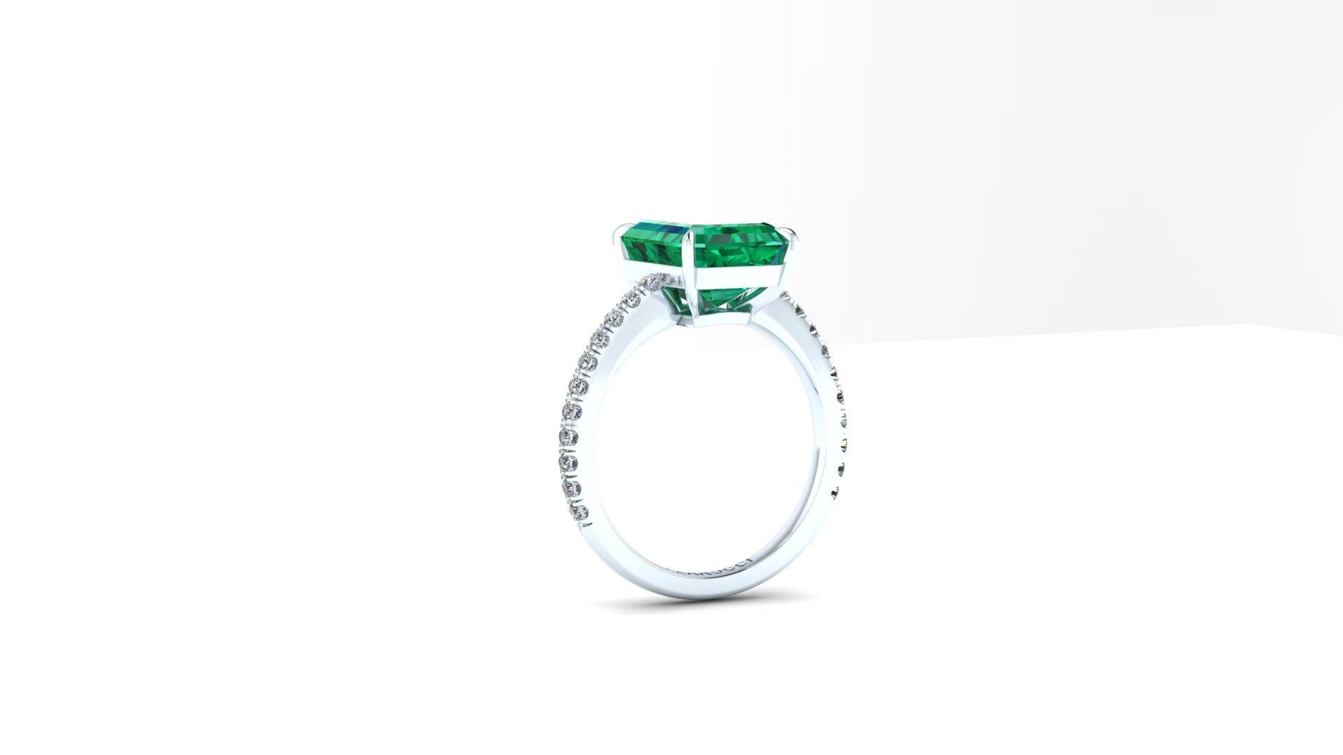  3.27 Carat Colombian Emerald Cut Emerald and Diamond Platinum Ring For Sale 1