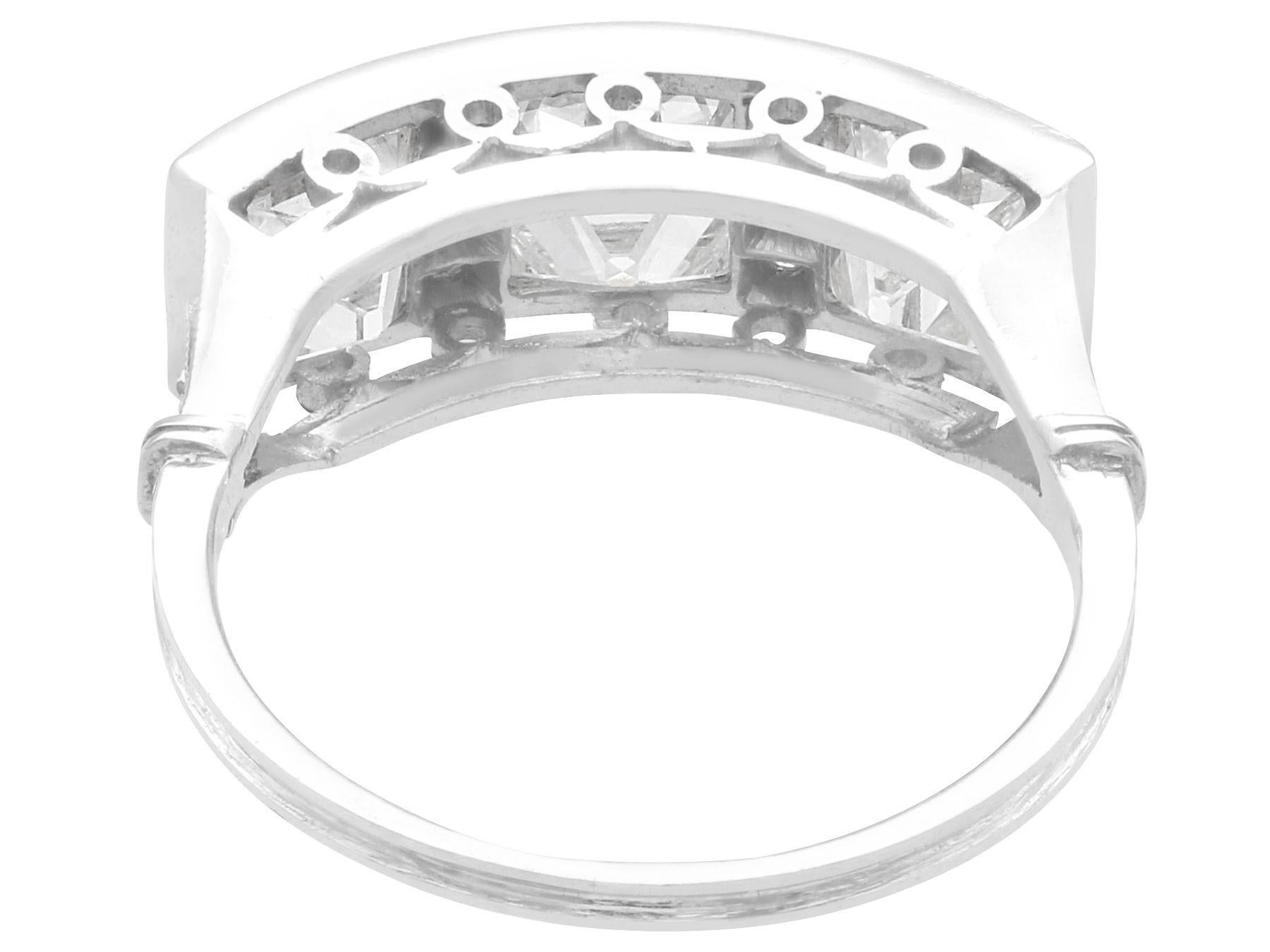 French Cut 3.27 Carat Diamond and Platinum Trilogy Ring For Sale