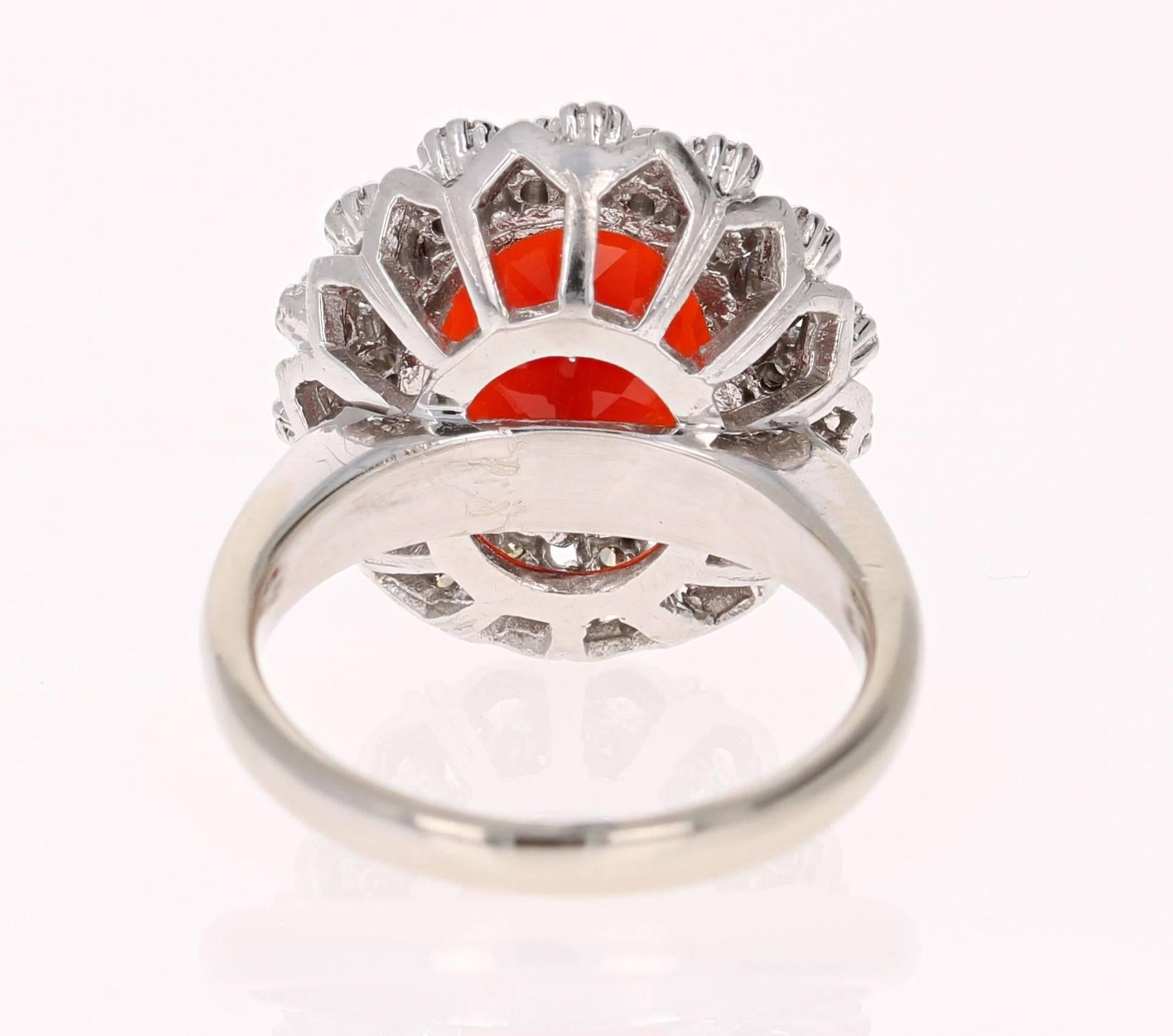 Contemporary 3.27 Carat Fire Opal Diamond 14 Karat White Gold Ring For Sale