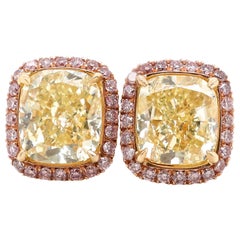 3.27 Carat GIA Certified Fancy Yellow Diamonds 14 Karat Gold Stud Earrings