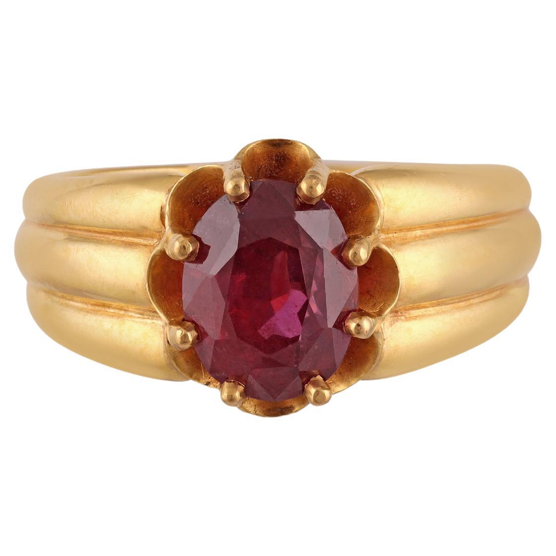 3.27 Carat High Clear Natural Mozambique Ruby Ring in 22k Gold For Sale