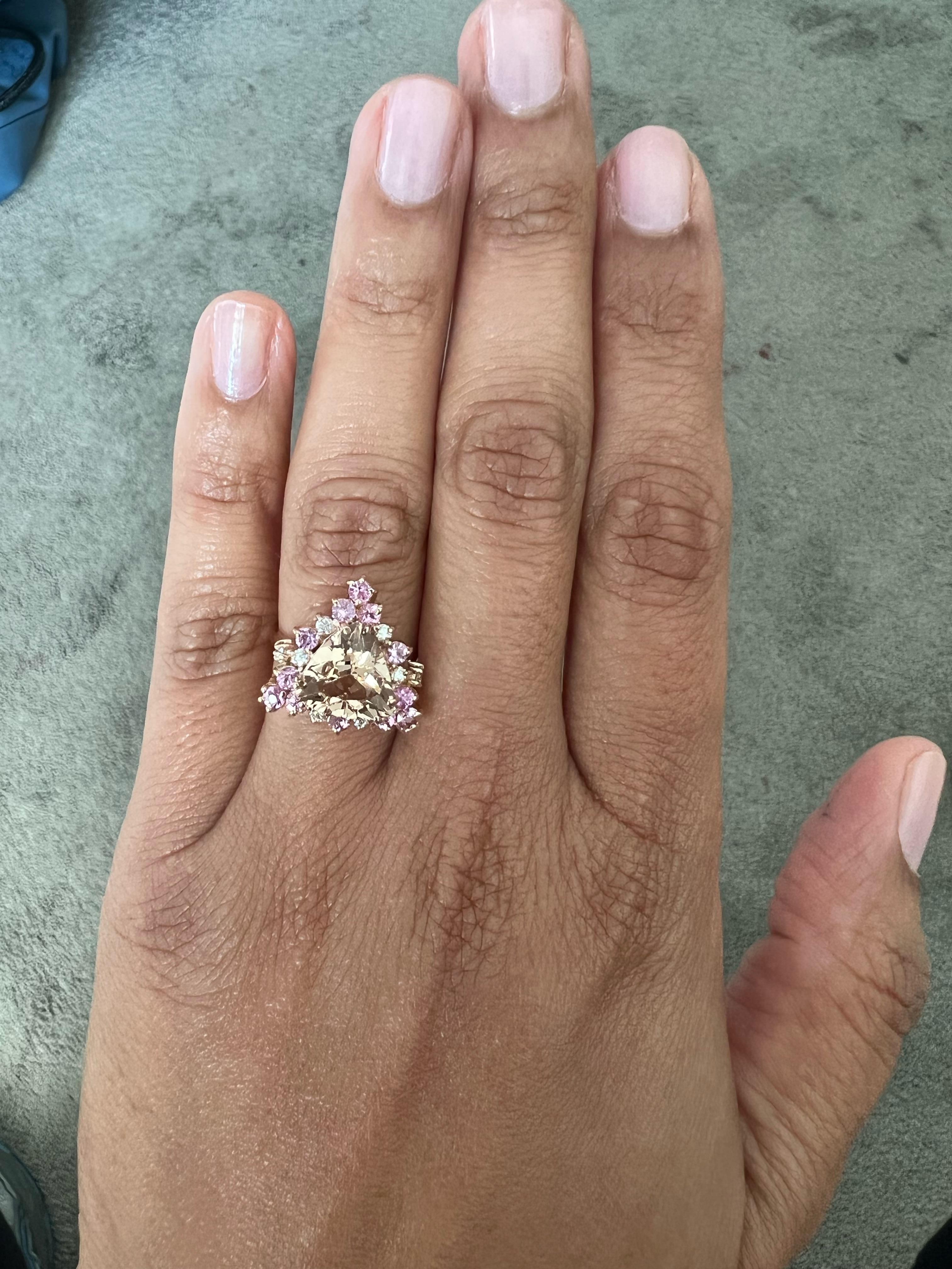 3.27 Carat Morganite Pink Sapphire Diamond 14 Karat Rose Gold Ring In New Condition For Sale In Los Angeles, CA