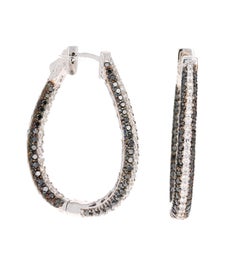 3.27 Carat Natural Black Diamond White Diamond White Gold Hoop Earrings