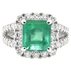 3.27 Carat Natural Emerald and Diamond Ring Set in Platinum