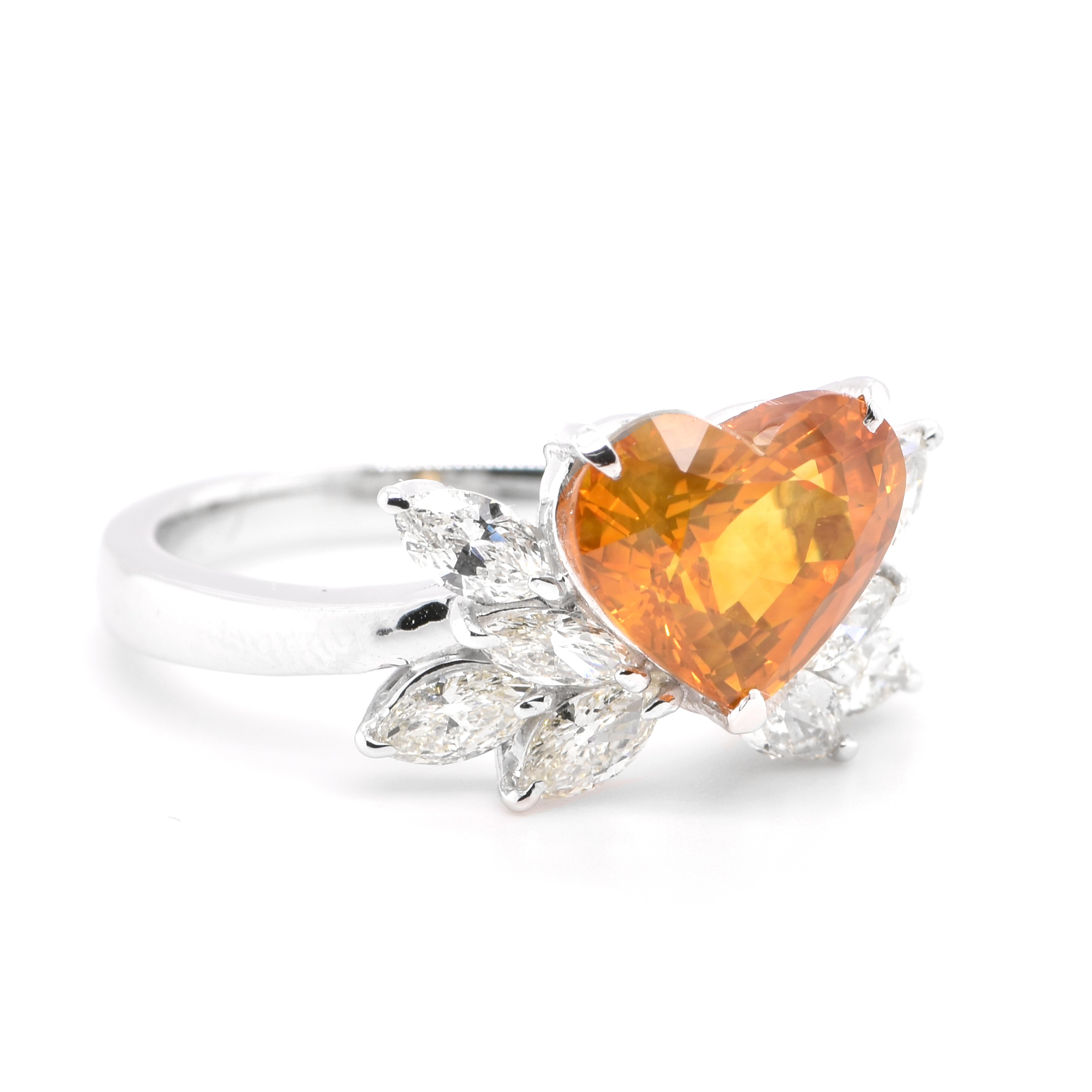 Modern 3.27 Carat Natural Heart-Cut Golden Sapphire and Diamond Ring Set in Platinum