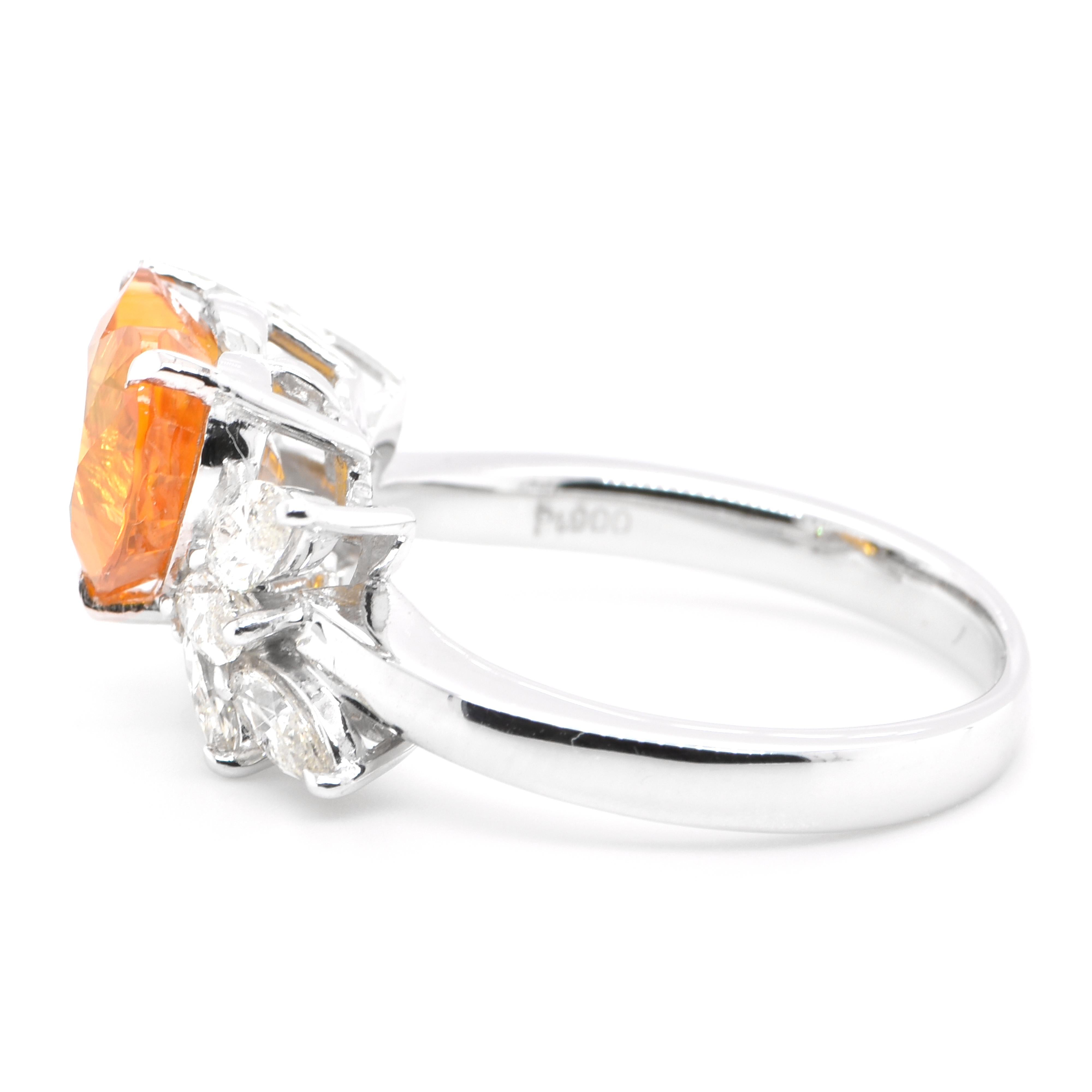 Heart Cut 3.27 Carat Natural Heart-Cut Golden Sapphire and Diamond Ring Set in Platinum