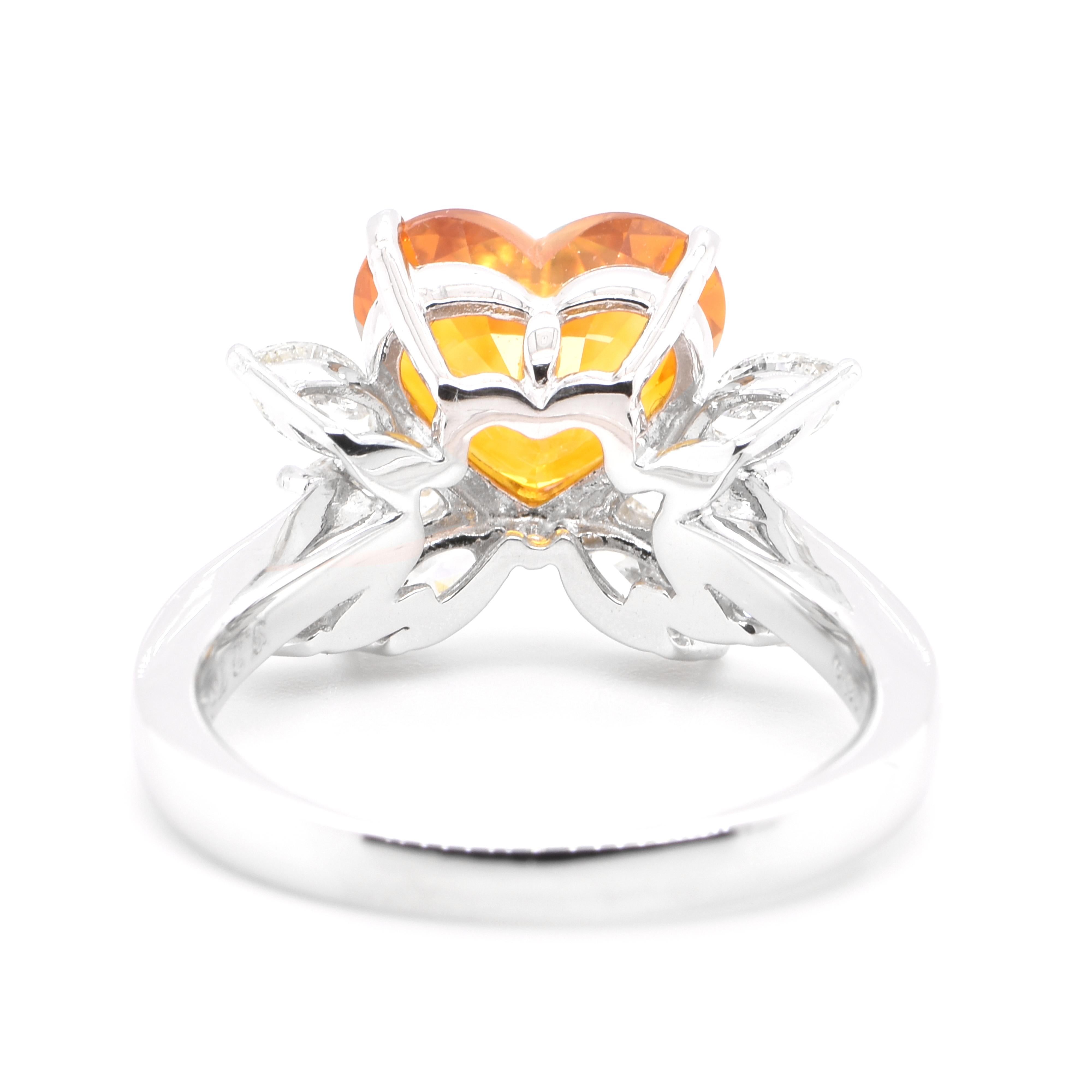 Women's 3.27 Carat Natural Heart-Cut Golden Sapphire and Diamond Ring Set in Platinum