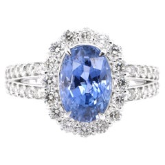 3.27 Carat Natural Unheated Sapphire and Diamond Set in Platinum