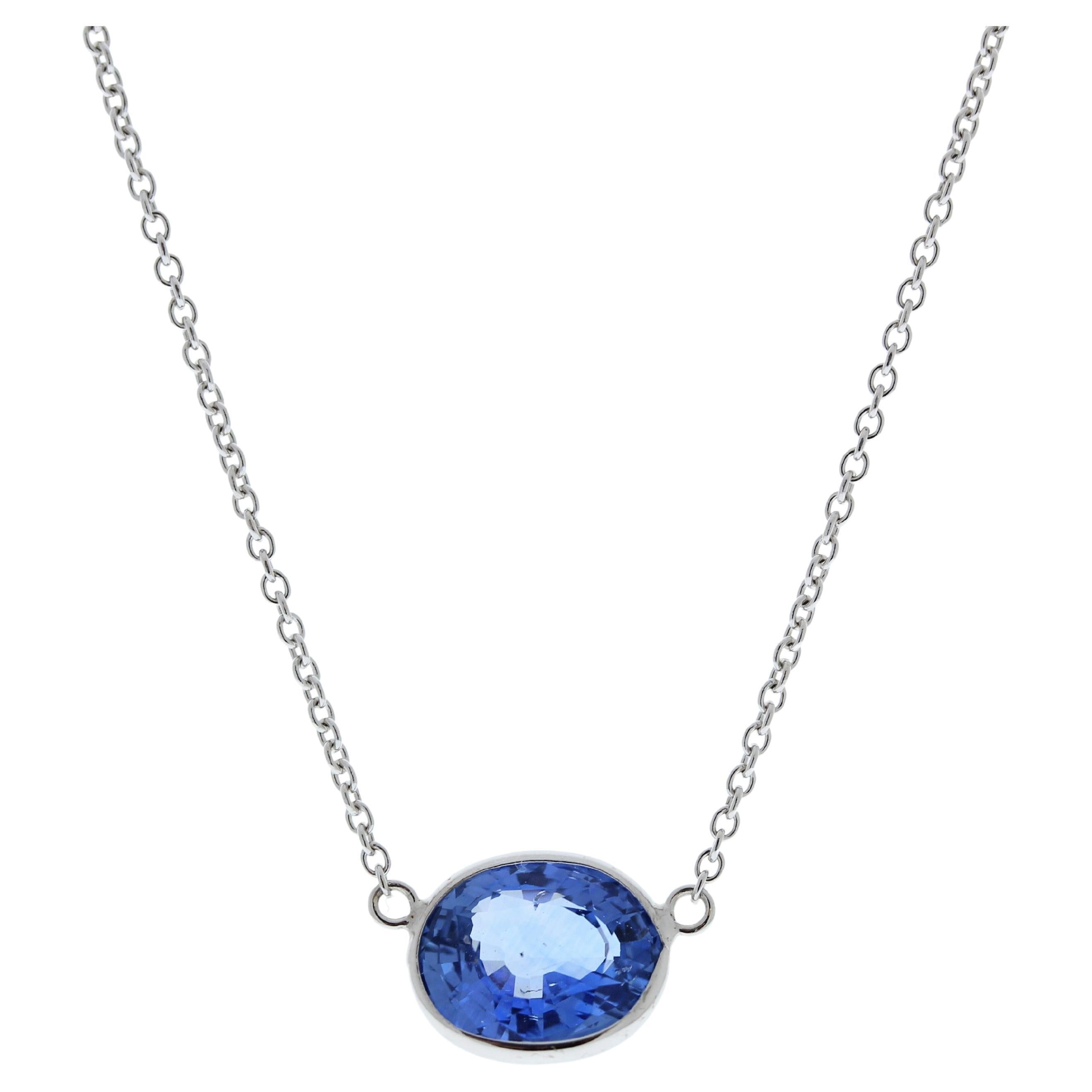 3.27 Carat Oval Sapphire Blue Fashion Necklaces In 14k White Gold