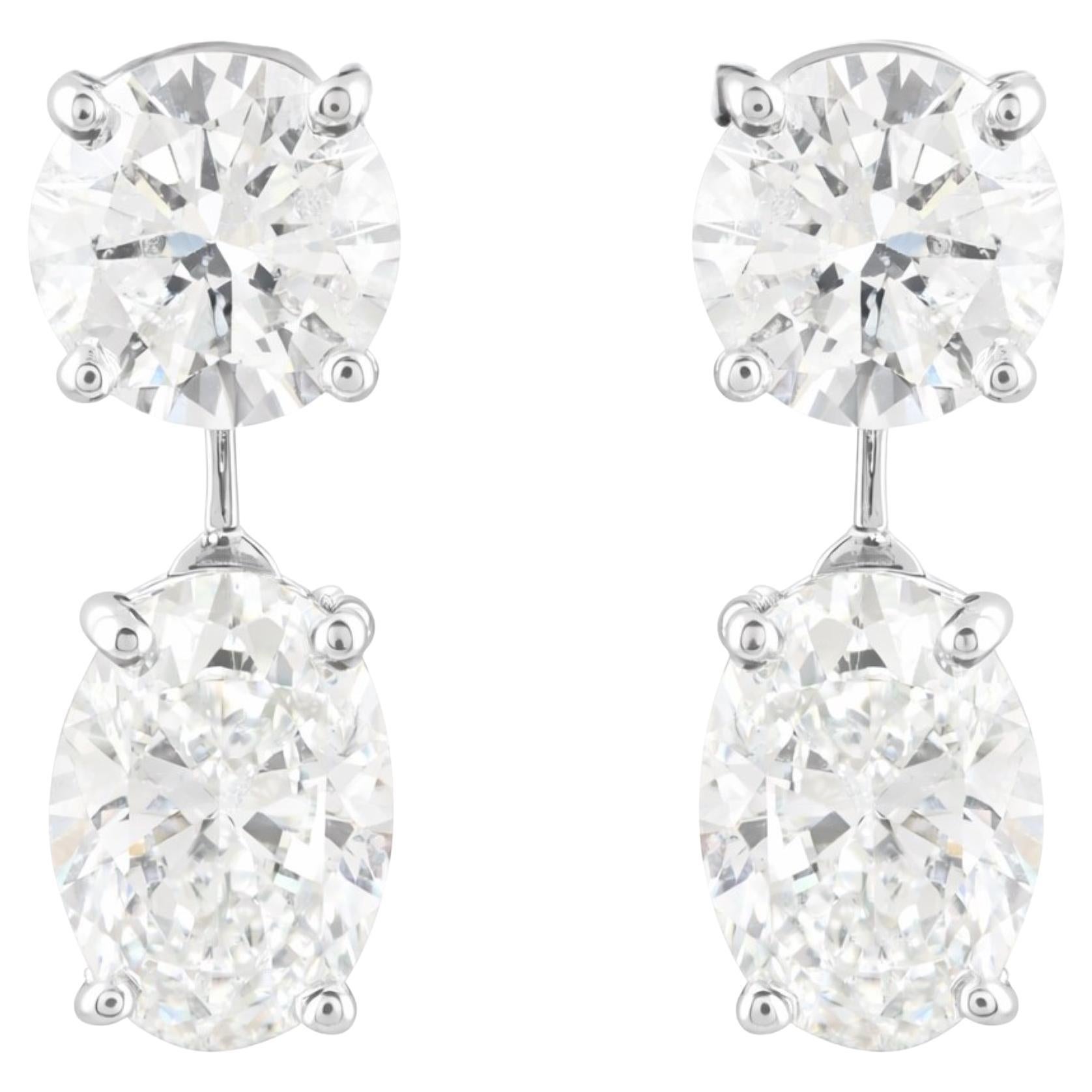 3.27 Carat Round and Oval Cut Diamond Dangle Earrings 14k White Gold Jewelry