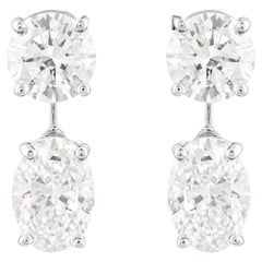 3.27 Carat Round and Oval Cut Diamond Dangle Earrings 14k White Gold Jewelry