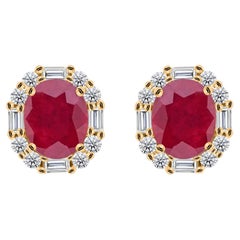 Ohrringe mit einem Rubin von 3,27 Karat und einem Diamanten von 0,76 Karat (SI/H) aus 14-karätigem Gelbgold