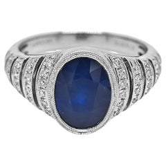 3.27 Carat Sapphire and White Diamond White Gold Ring