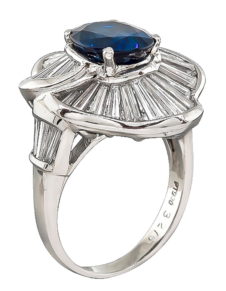 Oval Cut 3.27 Carat Sapphire Diamond Platinum Ballerina Ring For Sale