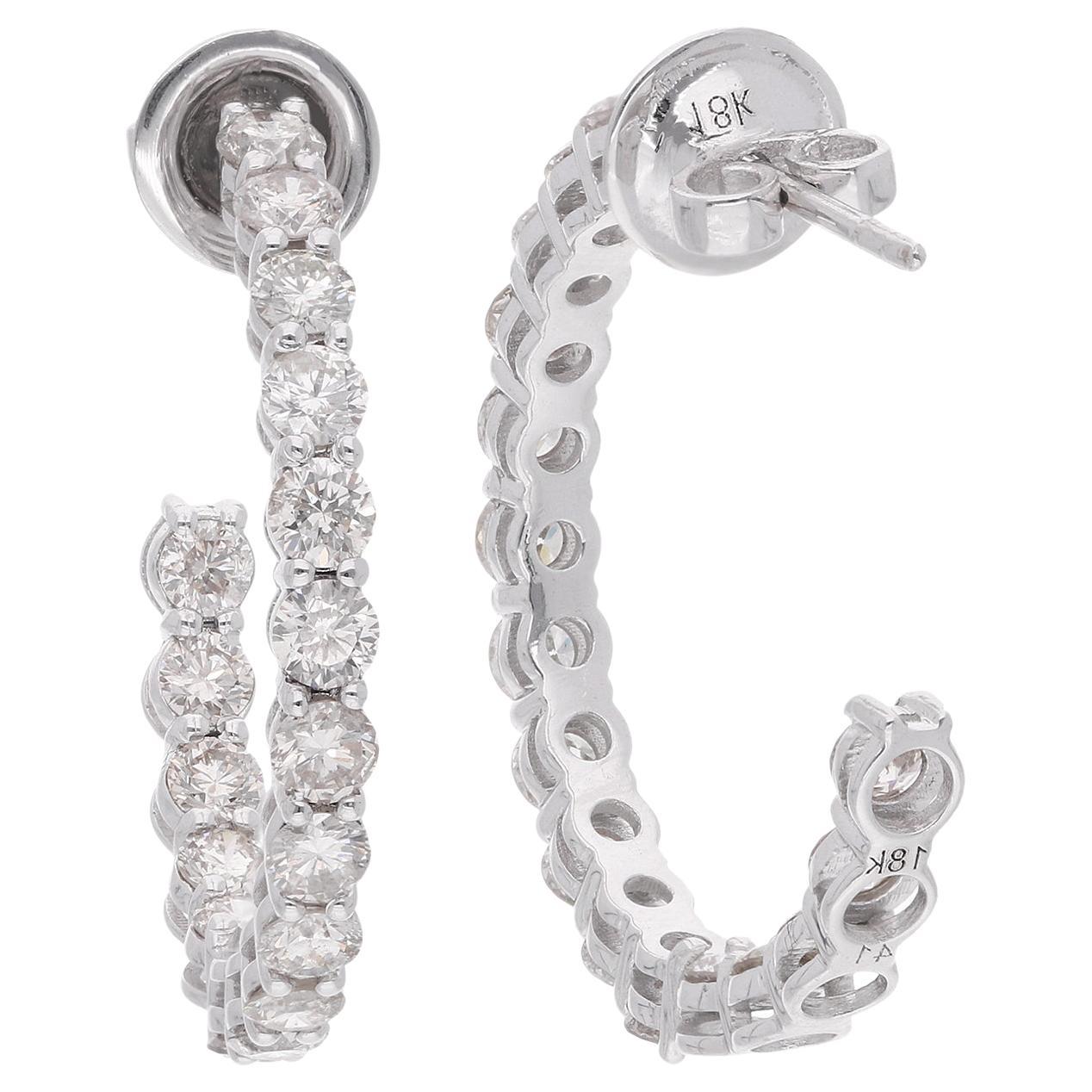 Moderne 3.27 Carat SI Clarity HI Color Diamond Hoop Earrings 14 Karat White Gold Jewelry en vente