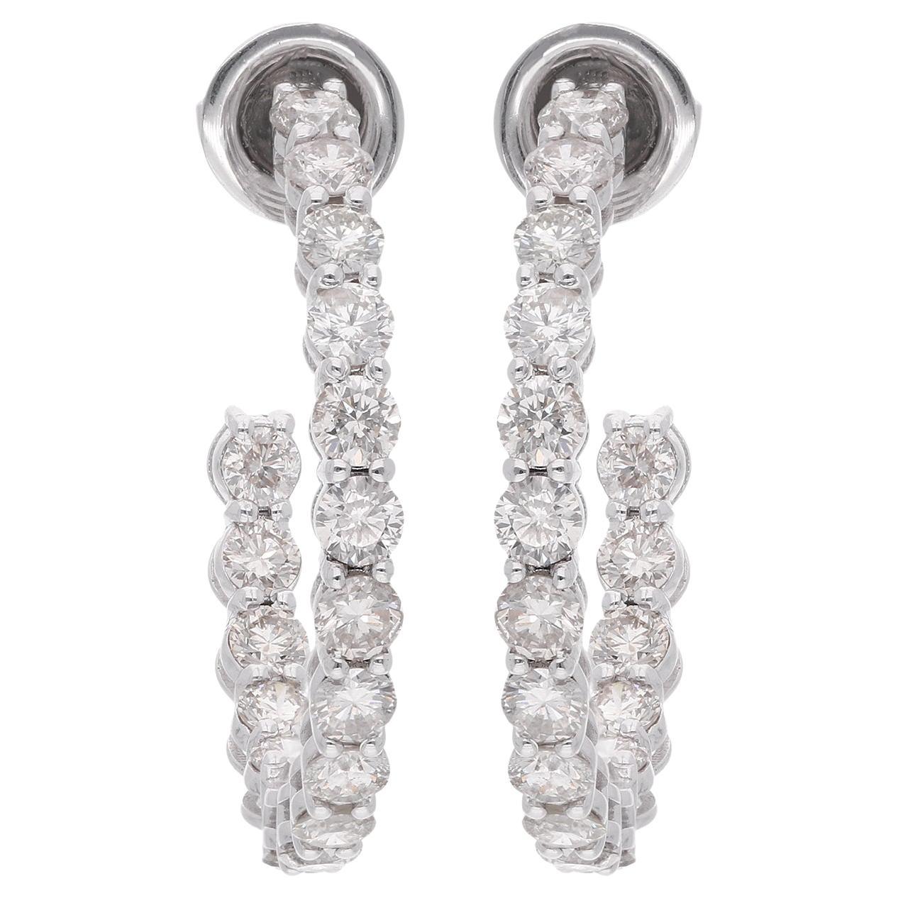 3.27 Carat SI Clarity HI Color Diamond Hoop Earrings 14 Karat White Gold Jewelry
