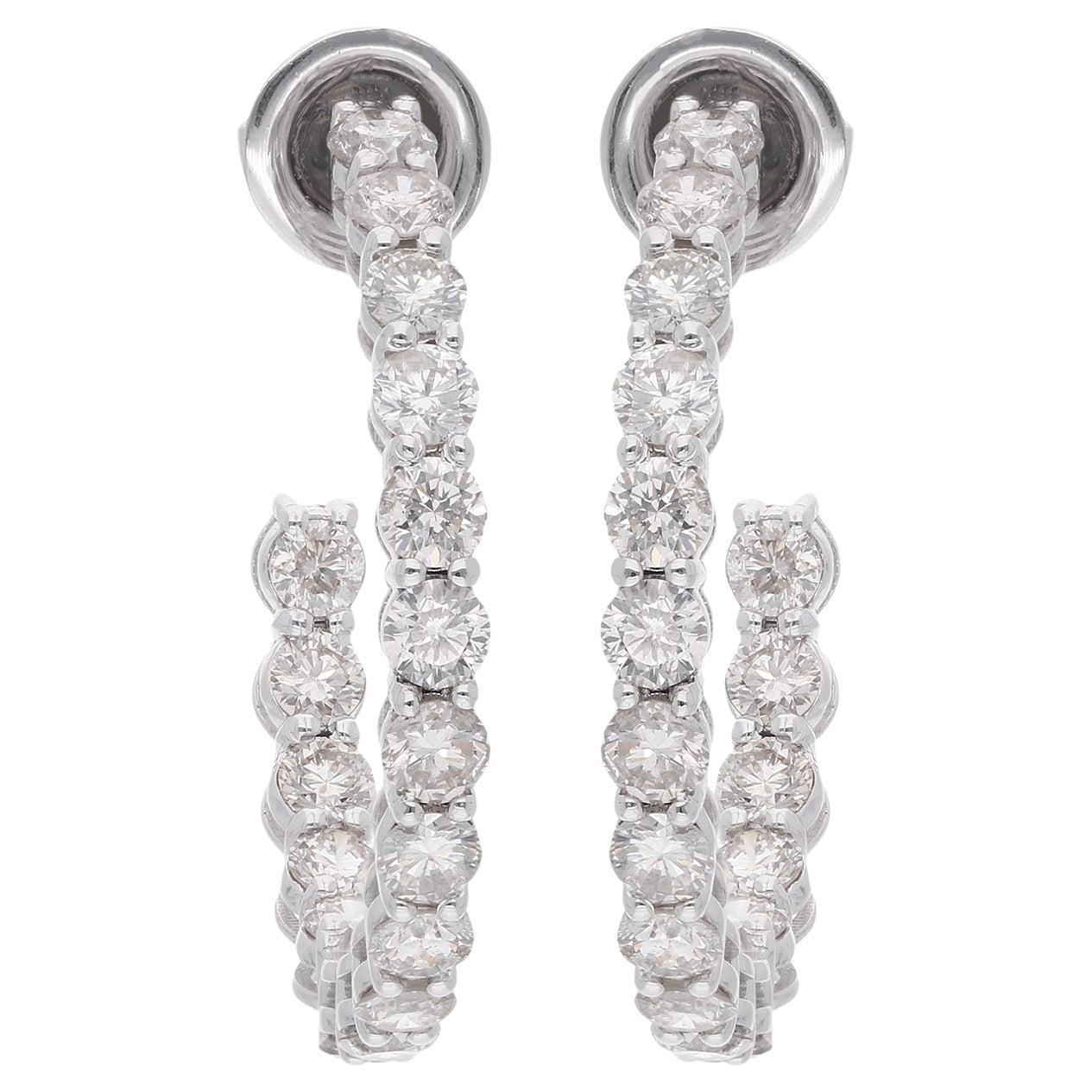 3.27 Carat SI Clarity HI Color Diamond Round Hoop Earrings 14 Karat White Gold