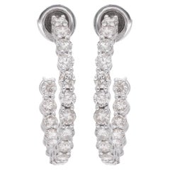 3.27 Carat SI Clarity HI Color Diamond Round Hoop Earrings 18 Karat White Gold